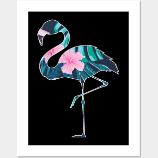 Flamingo with Tropical leaves Pattern, Love Flamingos Posters and Art